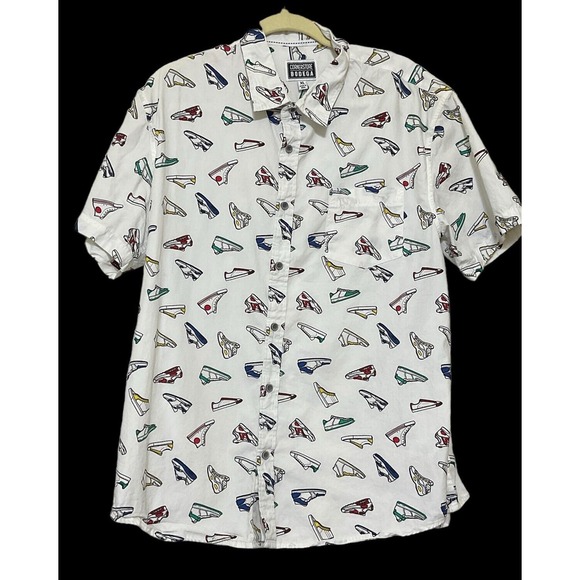CORNERSTONE BODEGA Men's XL White Sneaker Print Button Down Shirt Short Sleeve - Picture 1 of 9